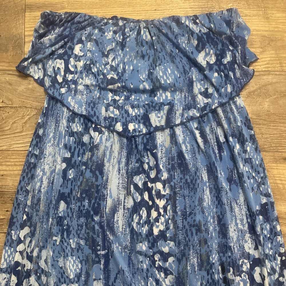 SOMA Blue Stapless Ruffle Maxi Dress with Abstract Print Sz M